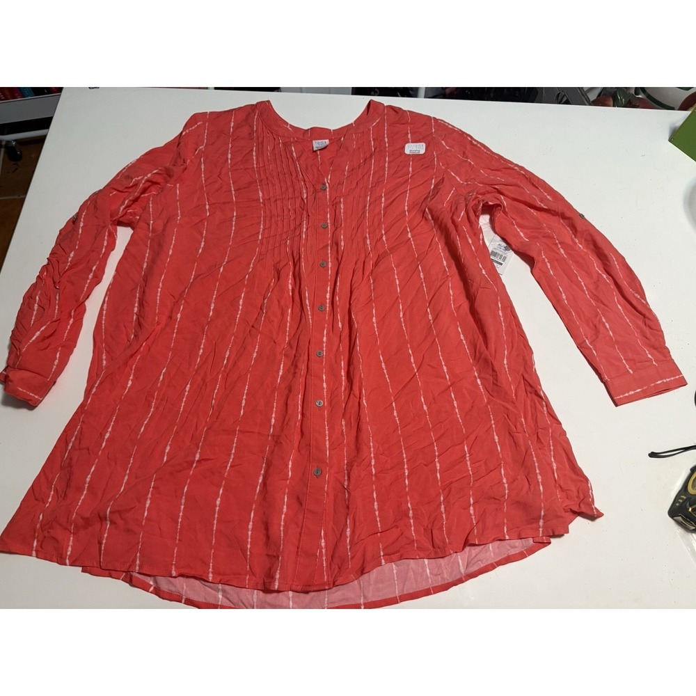 Time and Tru Orange/White Striped Maternity Nursing Round Neck 3/4 Blouse XL